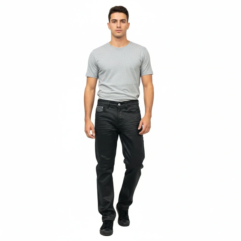 Old Skool Brand Jeans Size 18 Black‎ 5-Pockets Coated Crinkle Trendy Casual
